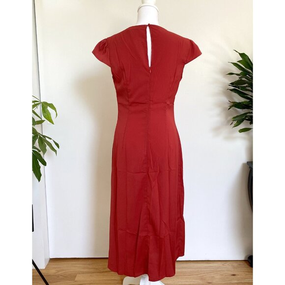 🌶️ NWT - Solid Ruched Side Split Midi Dress - Hot Red 🌶️ - Picture 7 of 13